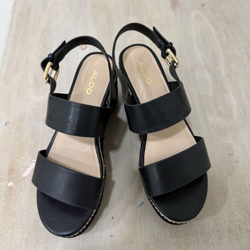 aldo Ladolian Women's Black Flatform Sandals Size 6